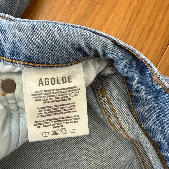 AGOLDE Jeans Size 26 Nico High Rise Button Fly Fray Raw Hem Light Wash Stretch - Picture 14 of 16